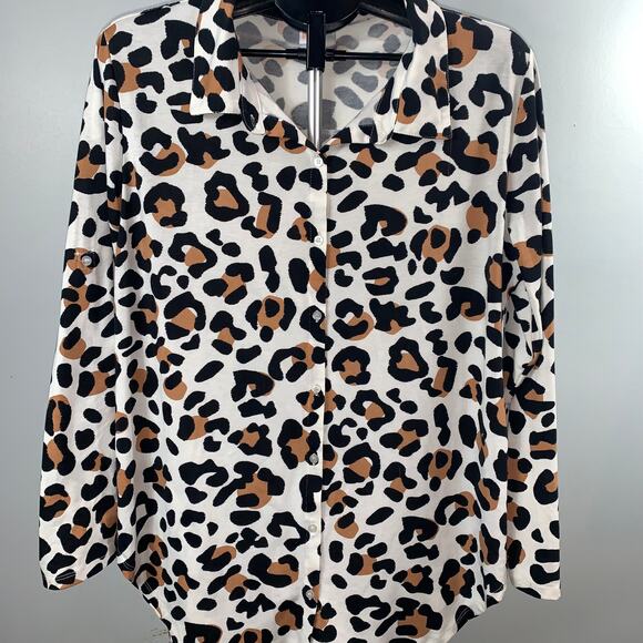 LuLaRoe Leopard Print Button-Down Shirt - Women's Large - Picture 1 of 6